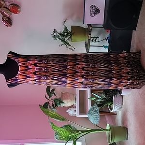 J for Justify Slit Floor Dress Women's XL  Gold & Purple Printed Design
